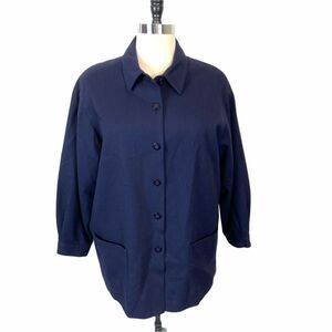 Requirements Car Coat Jacket Vintage Women's Navy Blue Button Front Size 22 W